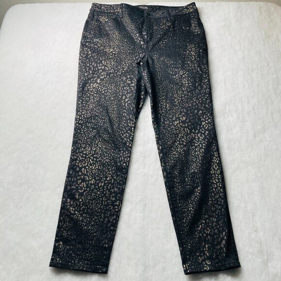 Chico's Womens Black Leopard Print Coated Jegging Denim Jeans Size 2.5R US 14R - Picture 1 of 10